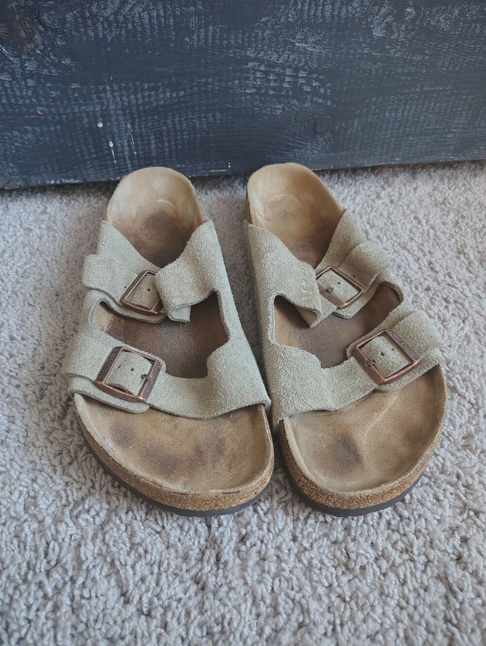 Birkenstock Arizona Taupe Suede 2-Strap Slides Men’s 46 / US 13
